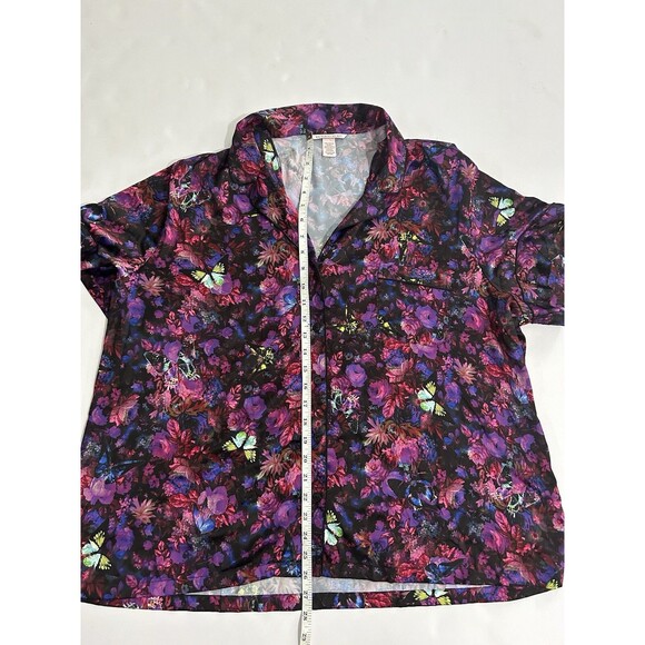 Victorias Secret Satin Notch Pajama Top Womens Large Floral Butterfly 2XL - Picture 2 of 6